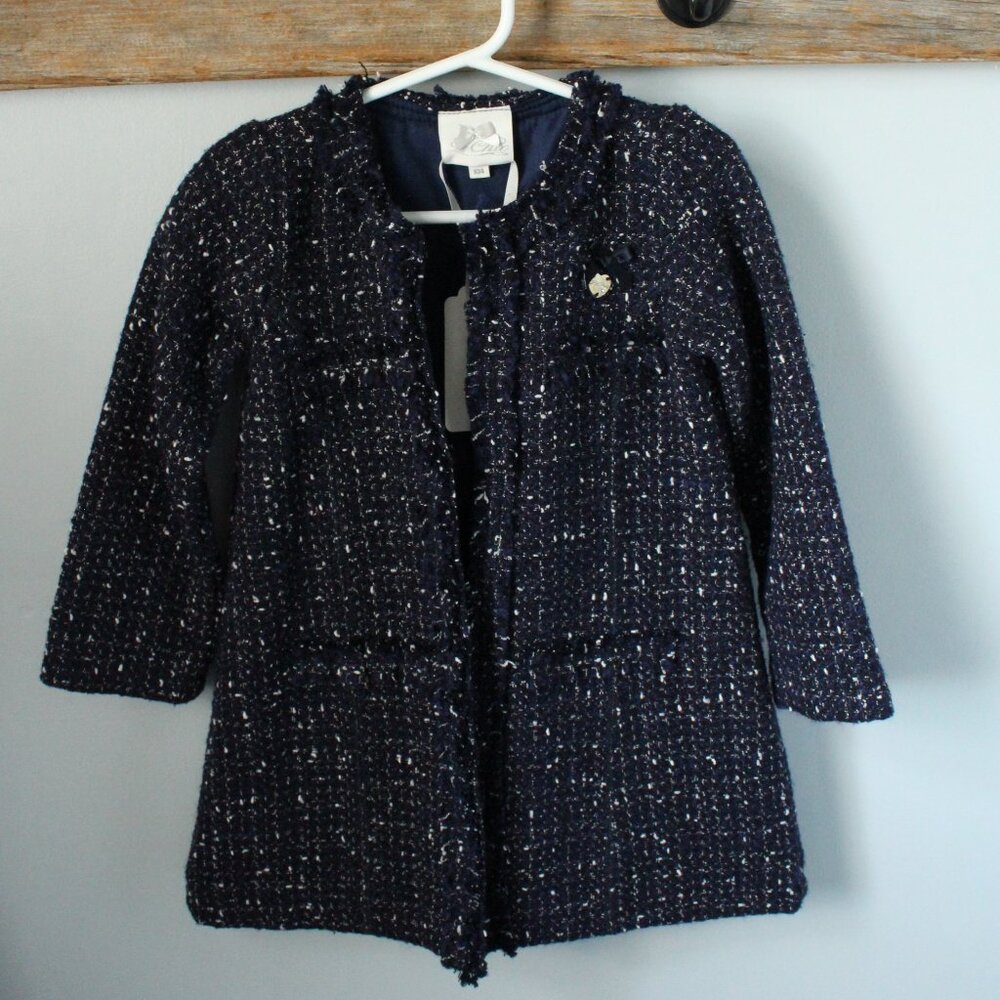 Le Chic Size 3/4 Girls Navy Tweed Coat